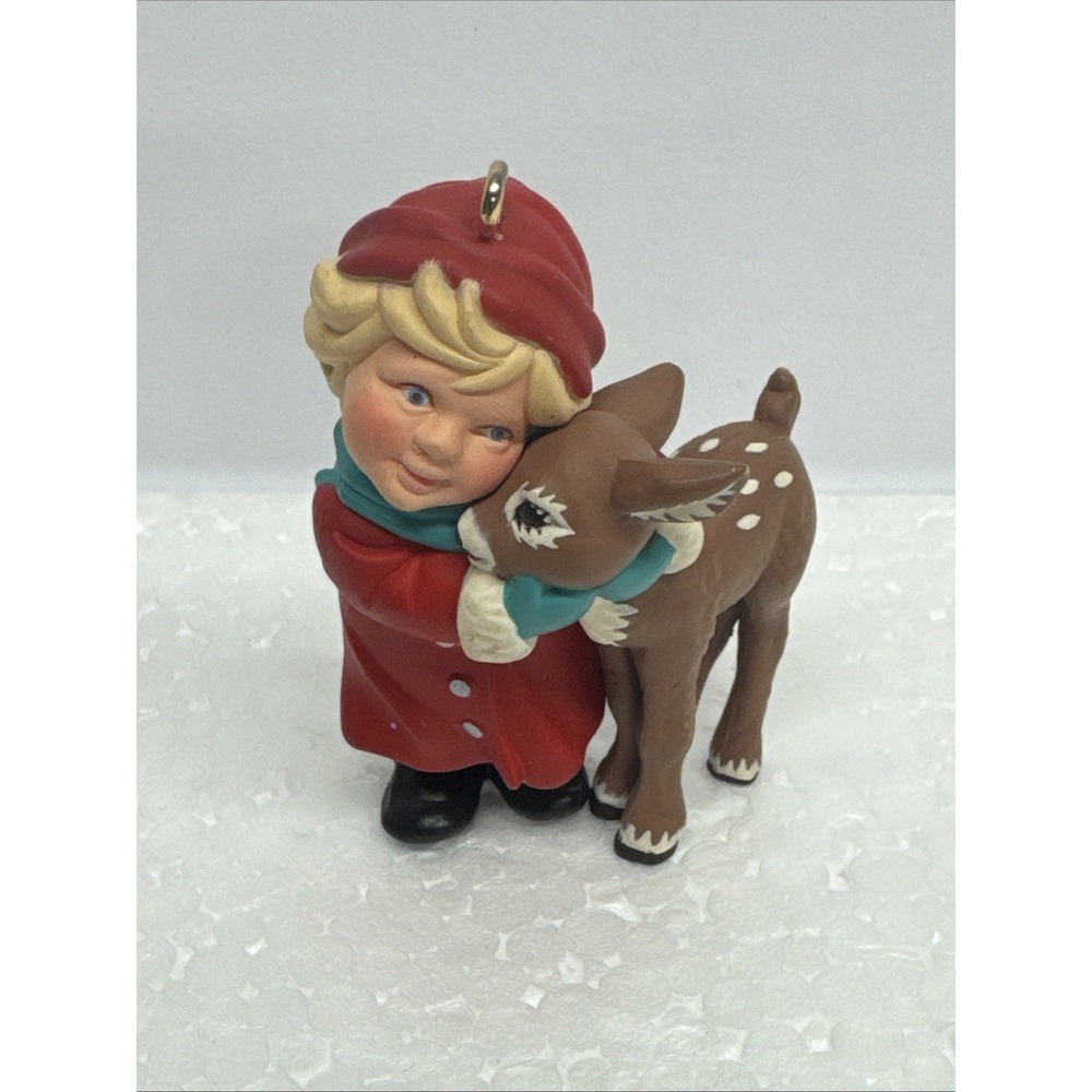 Hallmark 1990 LOVABLE DEARS Ornament Girl with Fawn Deer Vintage Christmas
